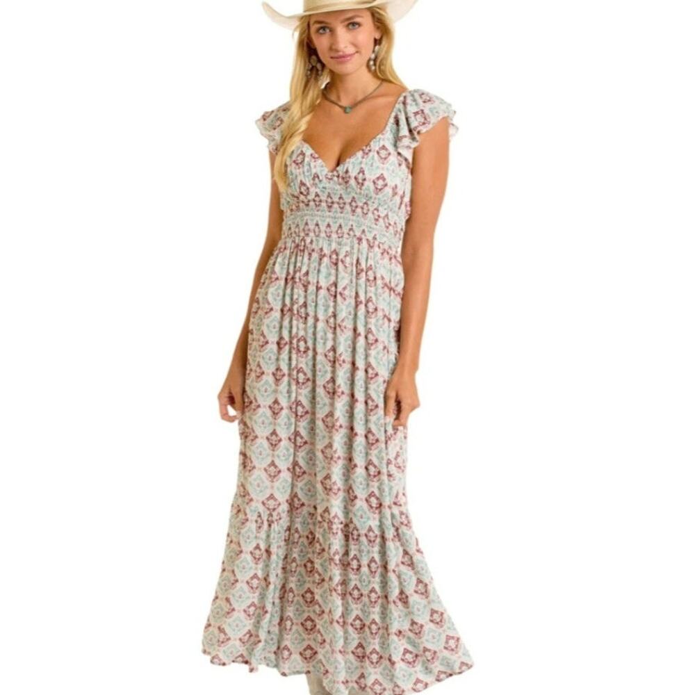 NWT Rock & Roll denim printed Maxi dress geometric size XL